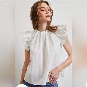 Heyson Ruffle Sleeve Linen Blouse with Elegant Bow Closure on the Back